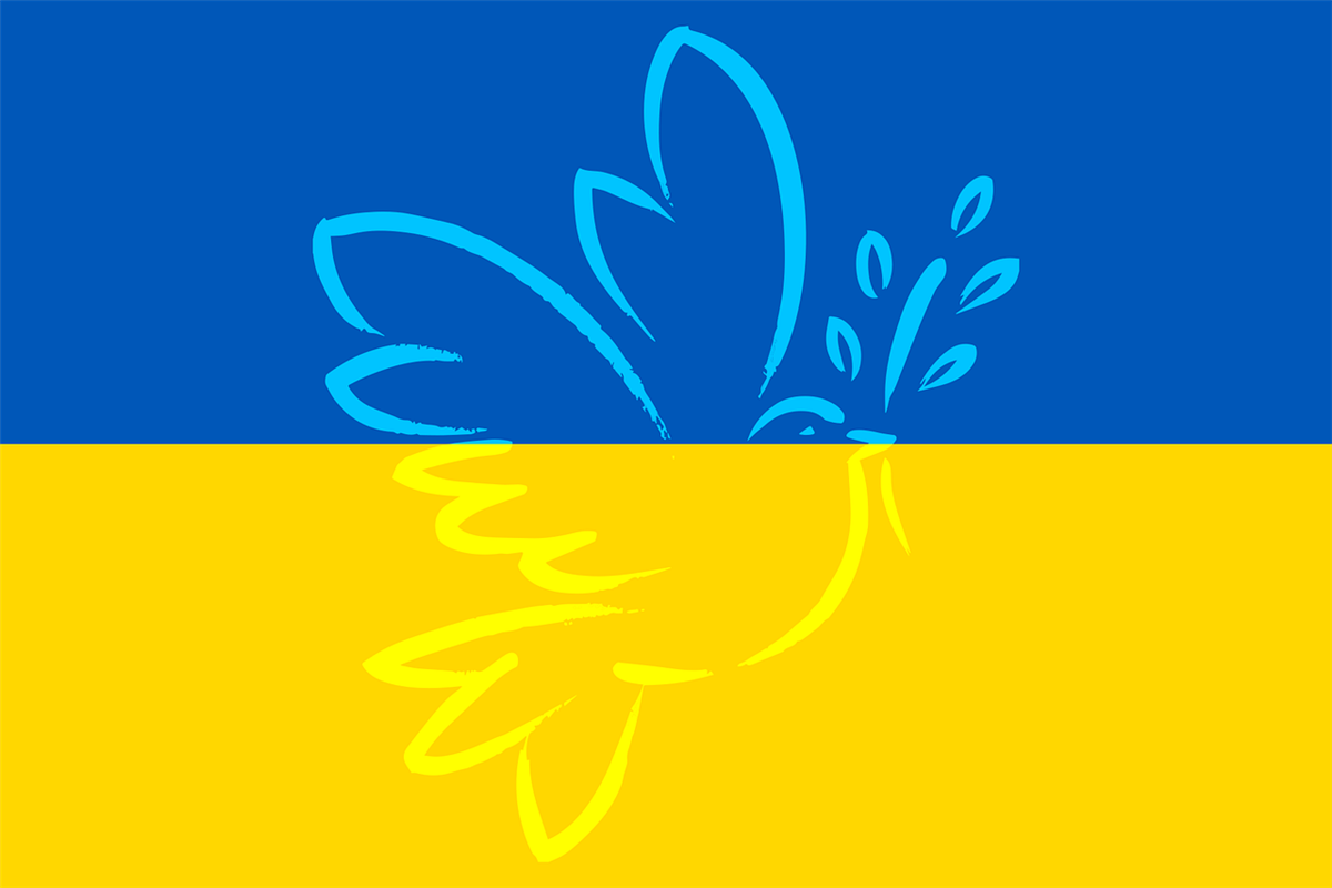 Ukrainsk flagg med fredsdue - Klikk for stort bilde