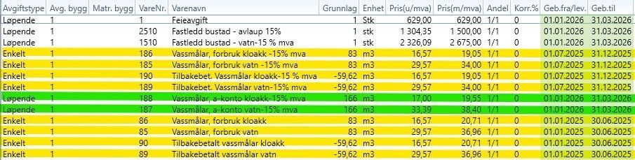Mange fakturalinjer - Klikk for stort bilde