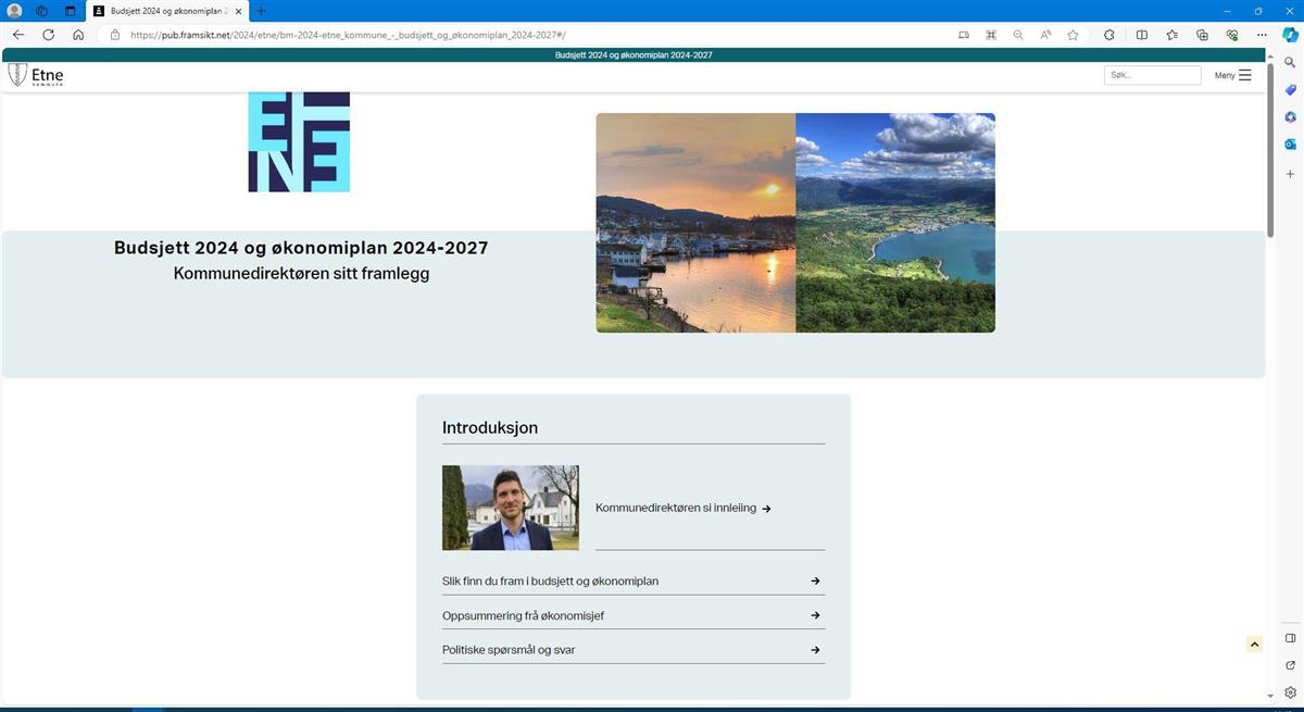 Skjermbilde av økonomiplanen i Framsikt - Klikk for stort bilde